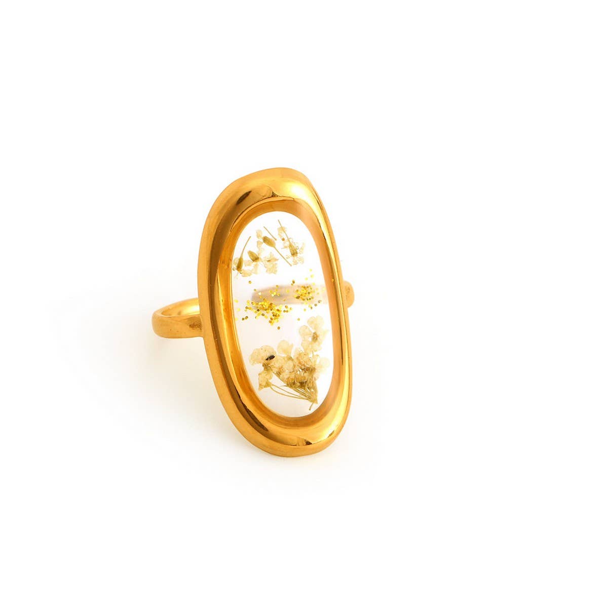 Adjustable Open Ring with Dried Flowers