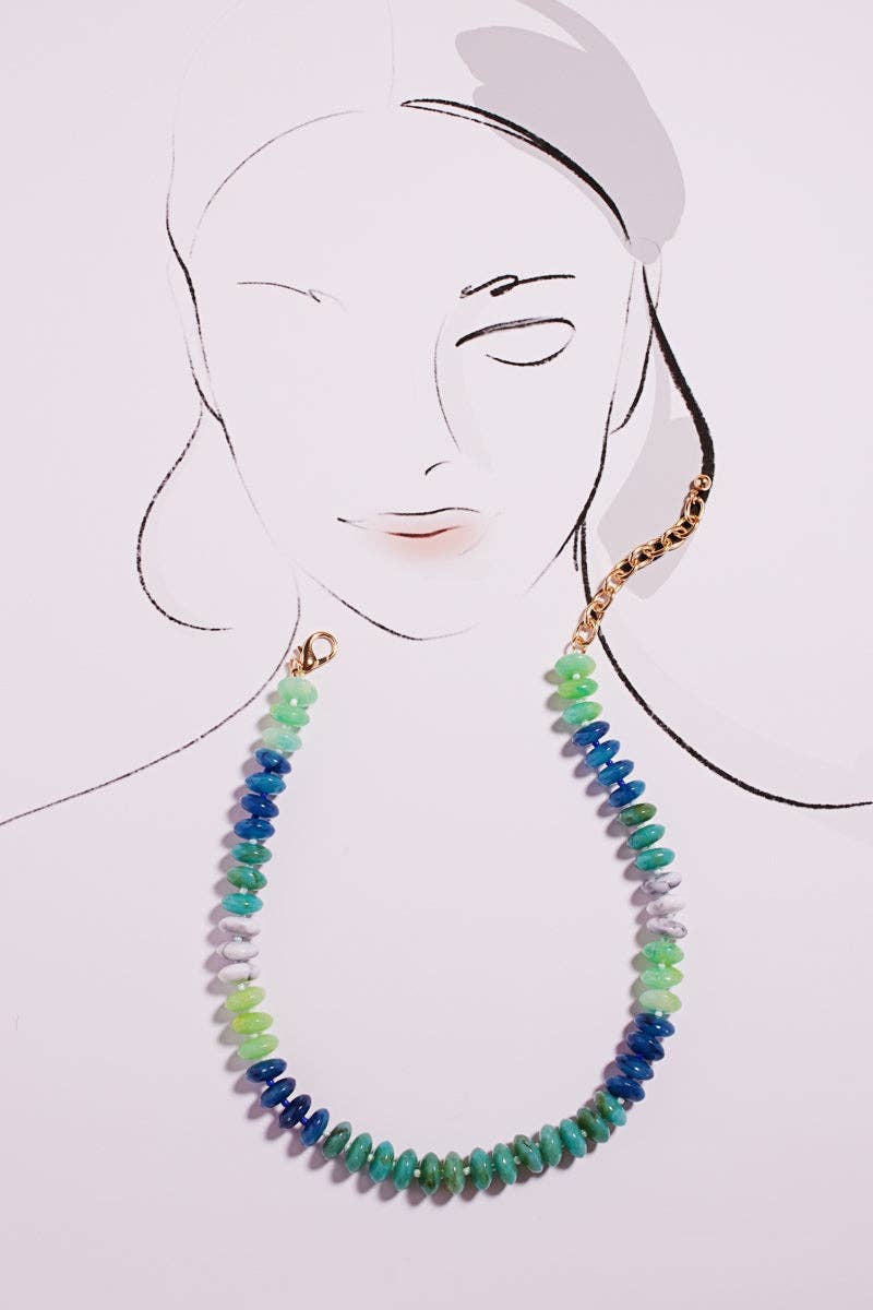 Oval Disk Resin Beads Ombre Mixed Short Necklace