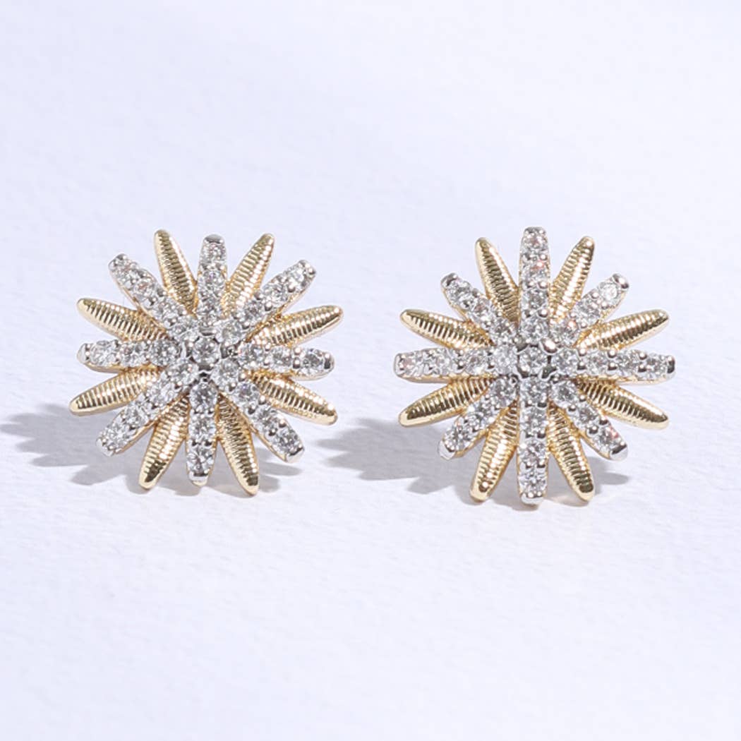 Starburst Shape CZ Pave Stone Stud Post Earring