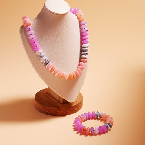 Oval Disk Resin Beads Ombre Mixed Short Necklace