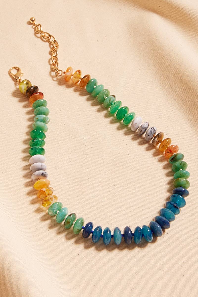 Oval Disk Resin Beads Ombre Mixed Short Necklace