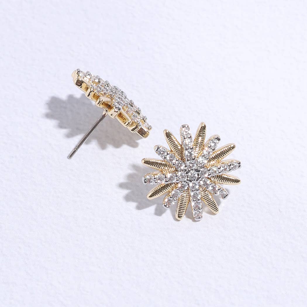 Starburst Shape CZ Pave Stone Stud Post Earring
