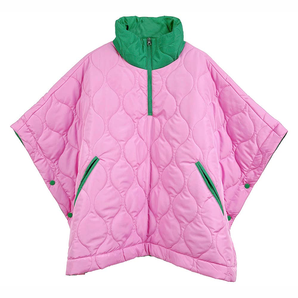 Quilted Short Sleeves Puffer Pullover Poncho