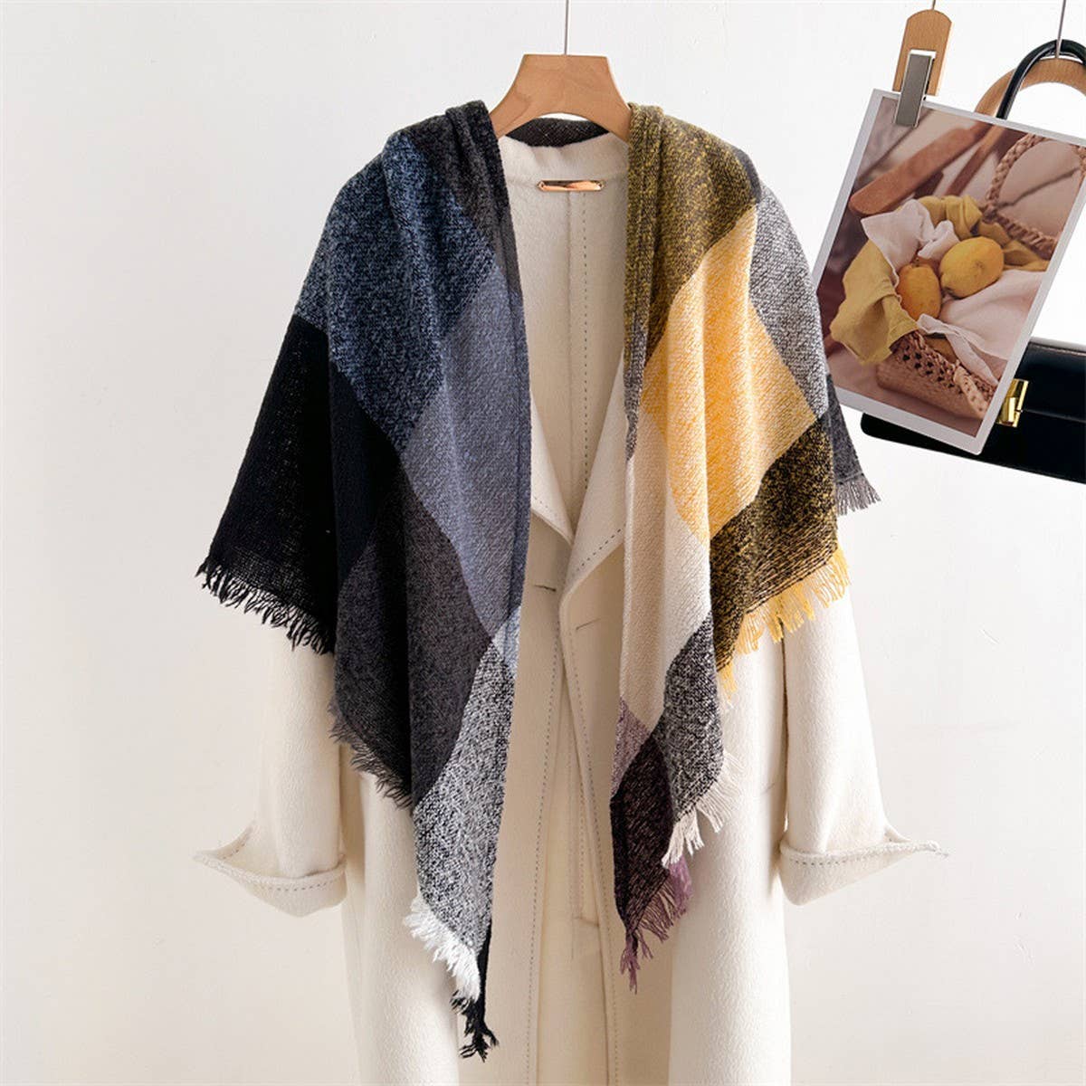 Colorful Plaid Tassel Scarf for Fall Winter