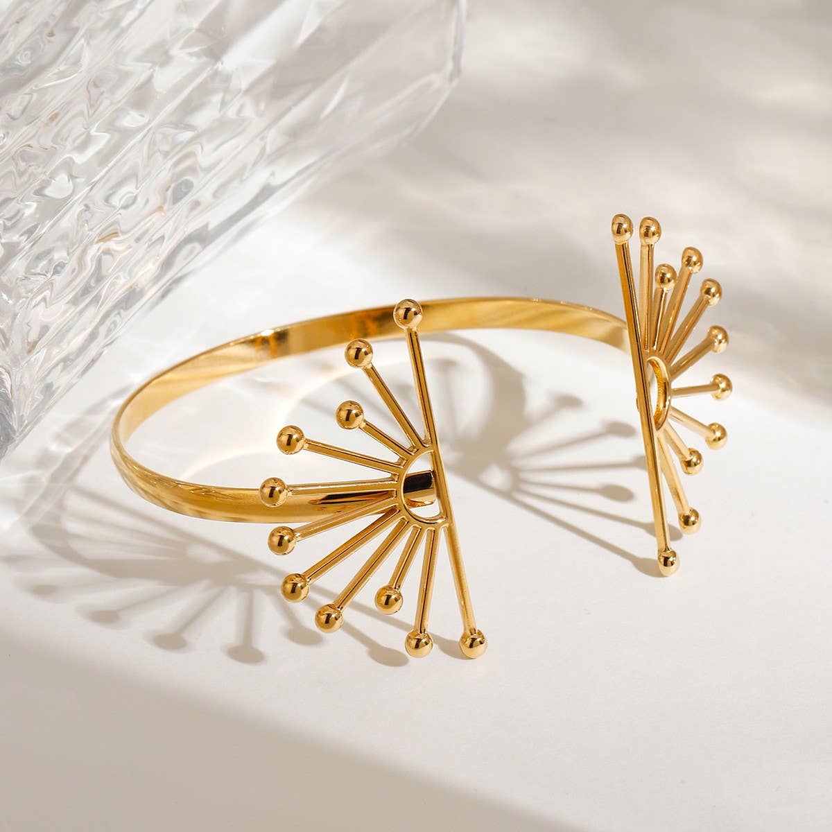 Bold 18K Gold Flower Cuff Bracelet