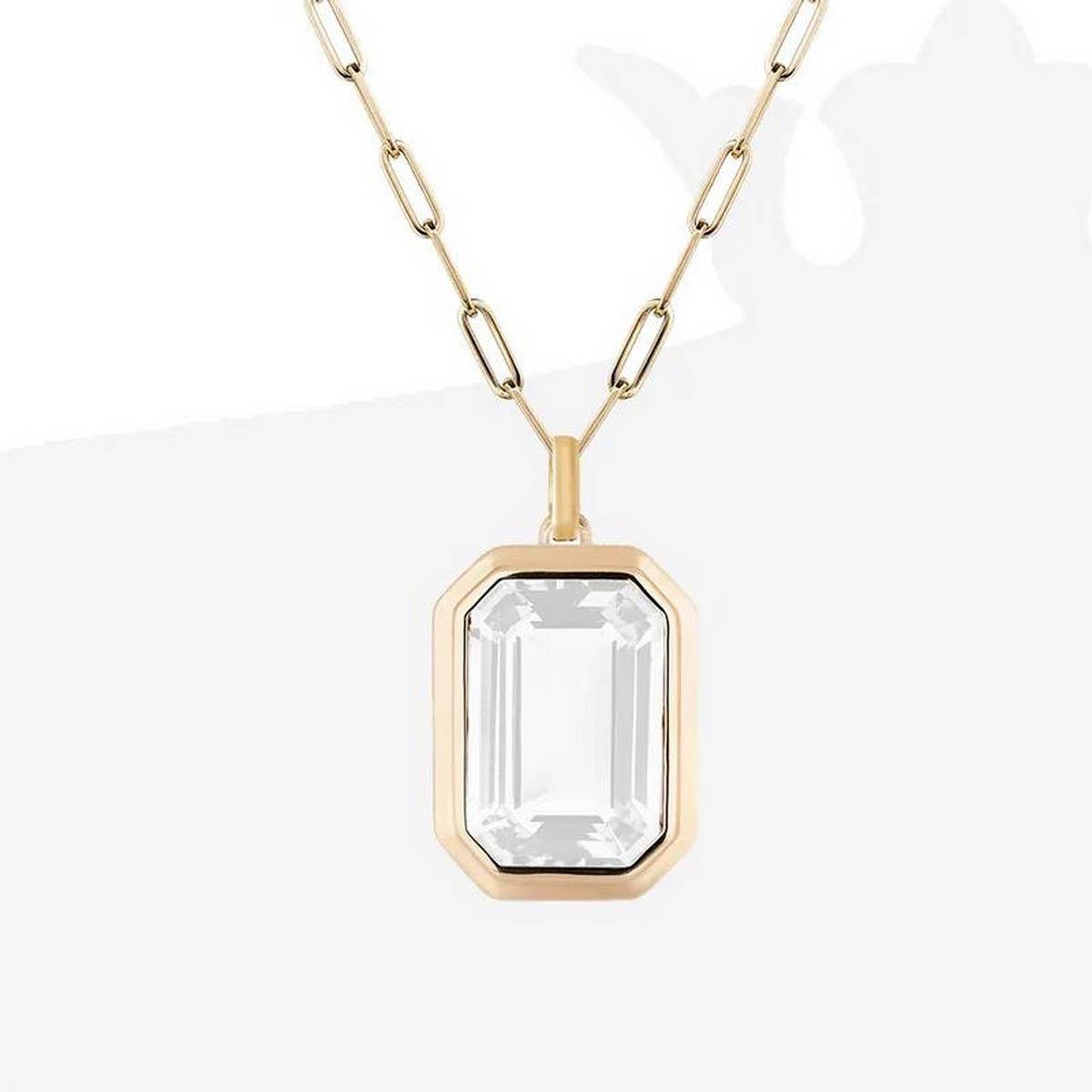 Square Zircon Pendant Paperclip Necklace