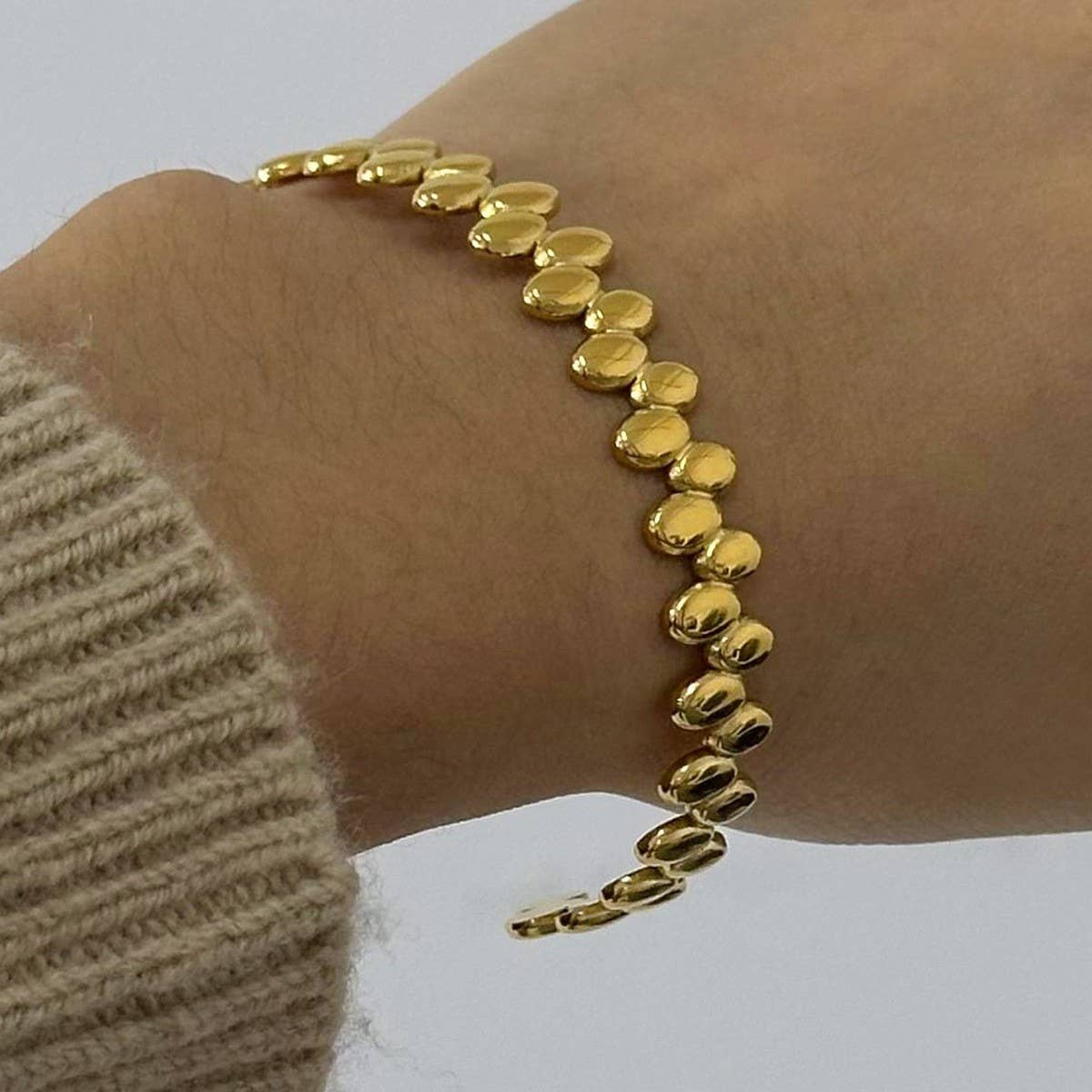 18K Gold Stainless Steel Oval Bead Cuff