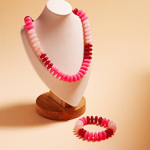 Oval Disk Resin Beads Ombre Mixed Short Necklace