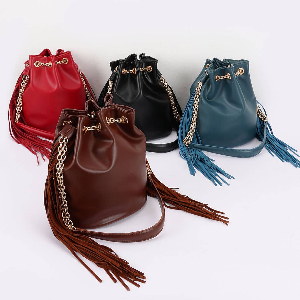 Chic Fringe & Chain Bucket Bag
