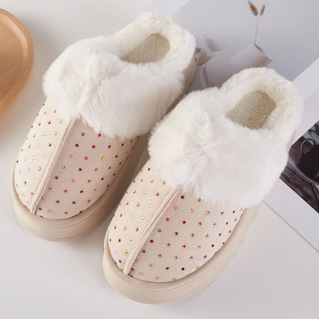 Sparkle Gemstone Faux Fur Lined Indoor Slippers