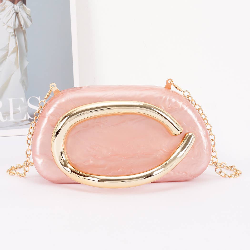 Acrylic Marble Metal Handle Clutch