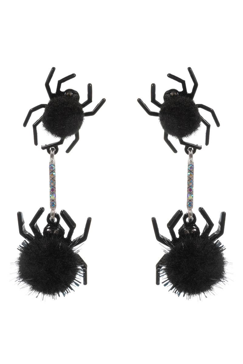 Halloween Spider Pompom Titanium Post Earrings