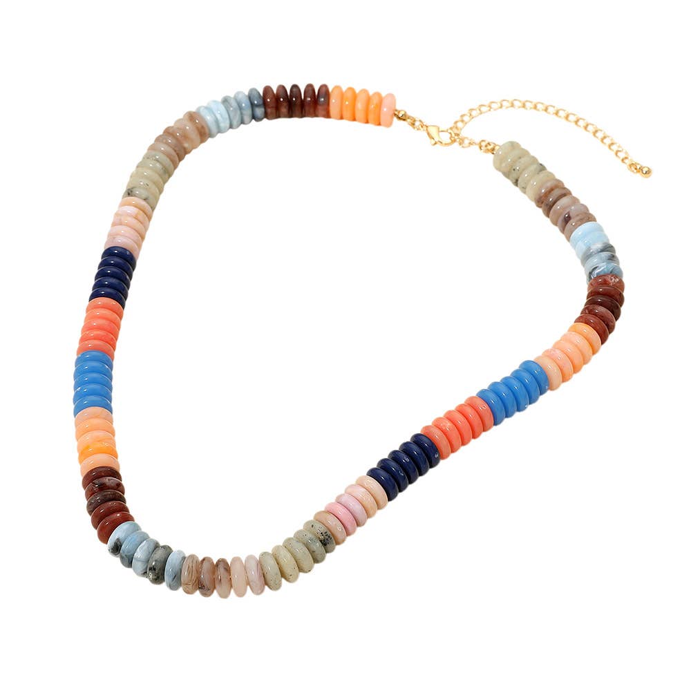 Flat Resin Disc Beaded Necklace