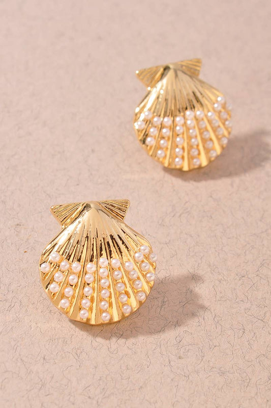 SHELL PEARL STUD EARRINGS