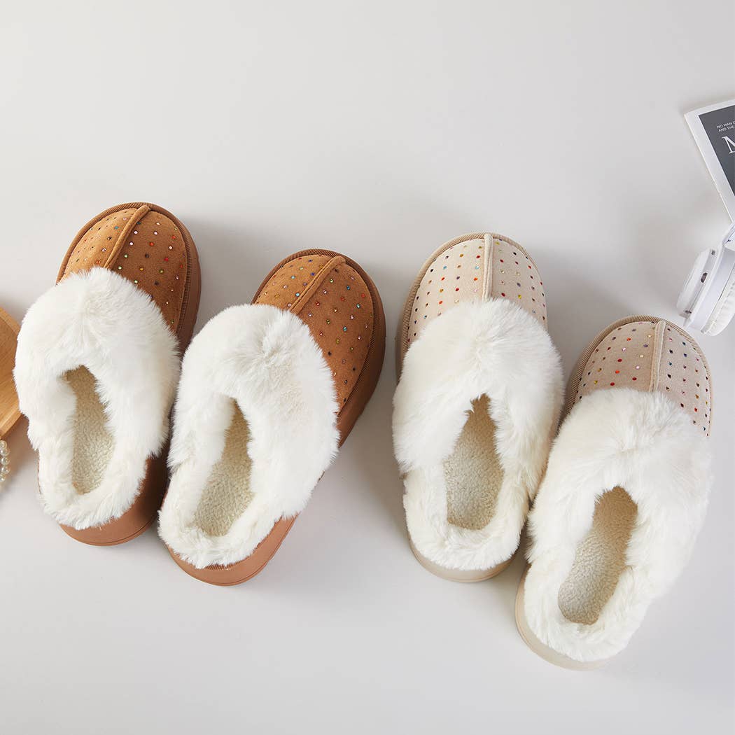 Sparkle Gemstone Faux Fur Lined Indoor Slippers
