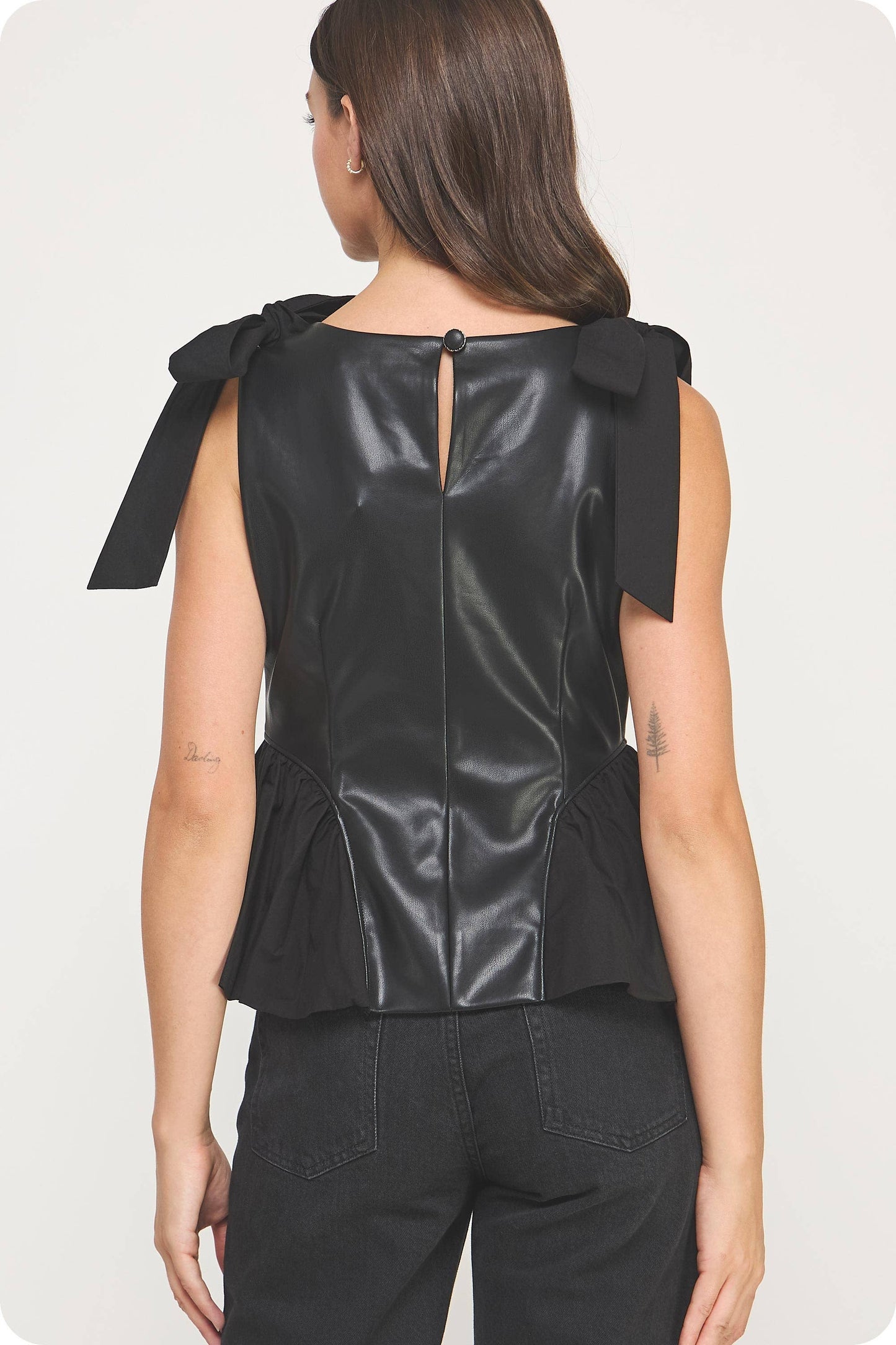 Button Down Detail Faux Leather Bubble Top