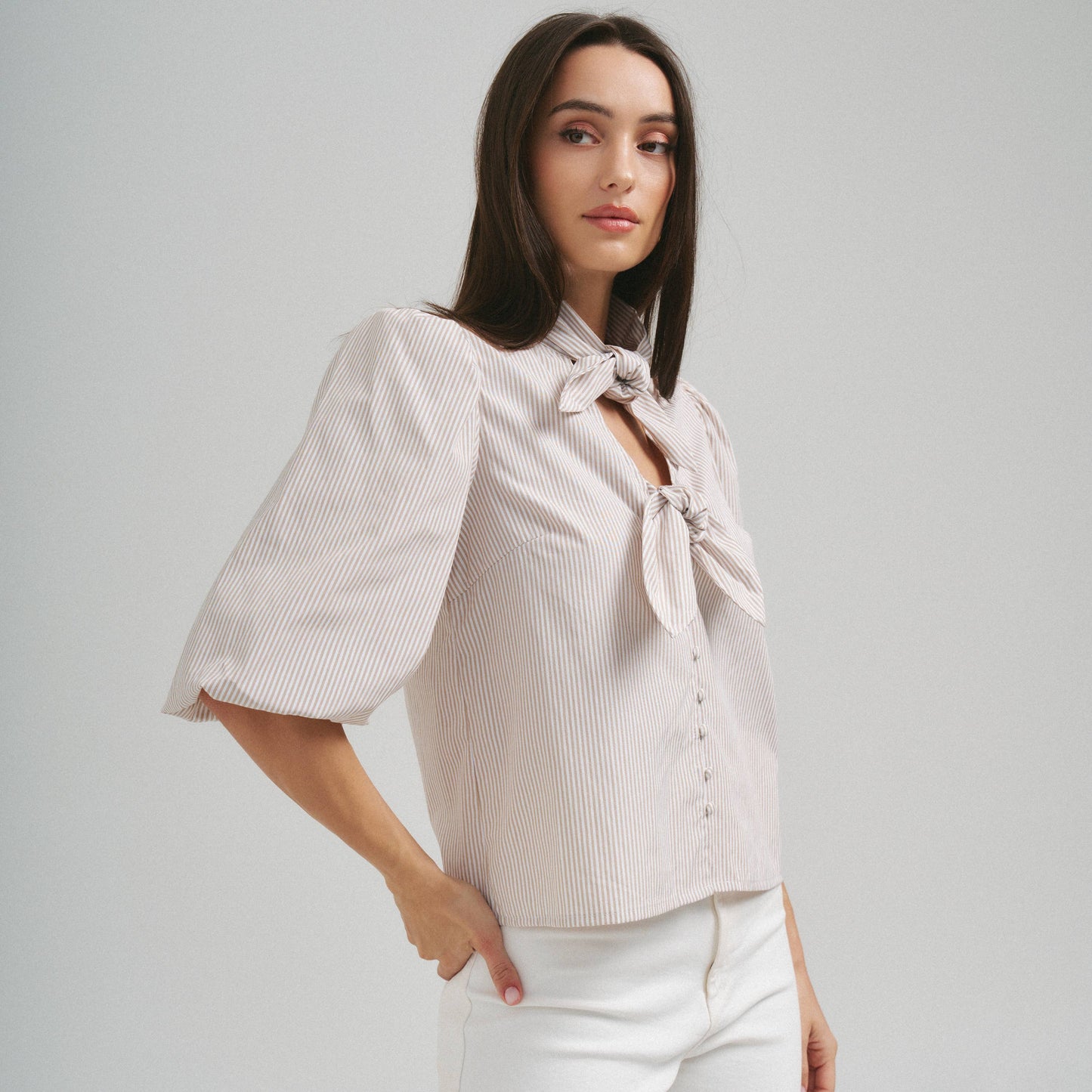 Open tie front blouse