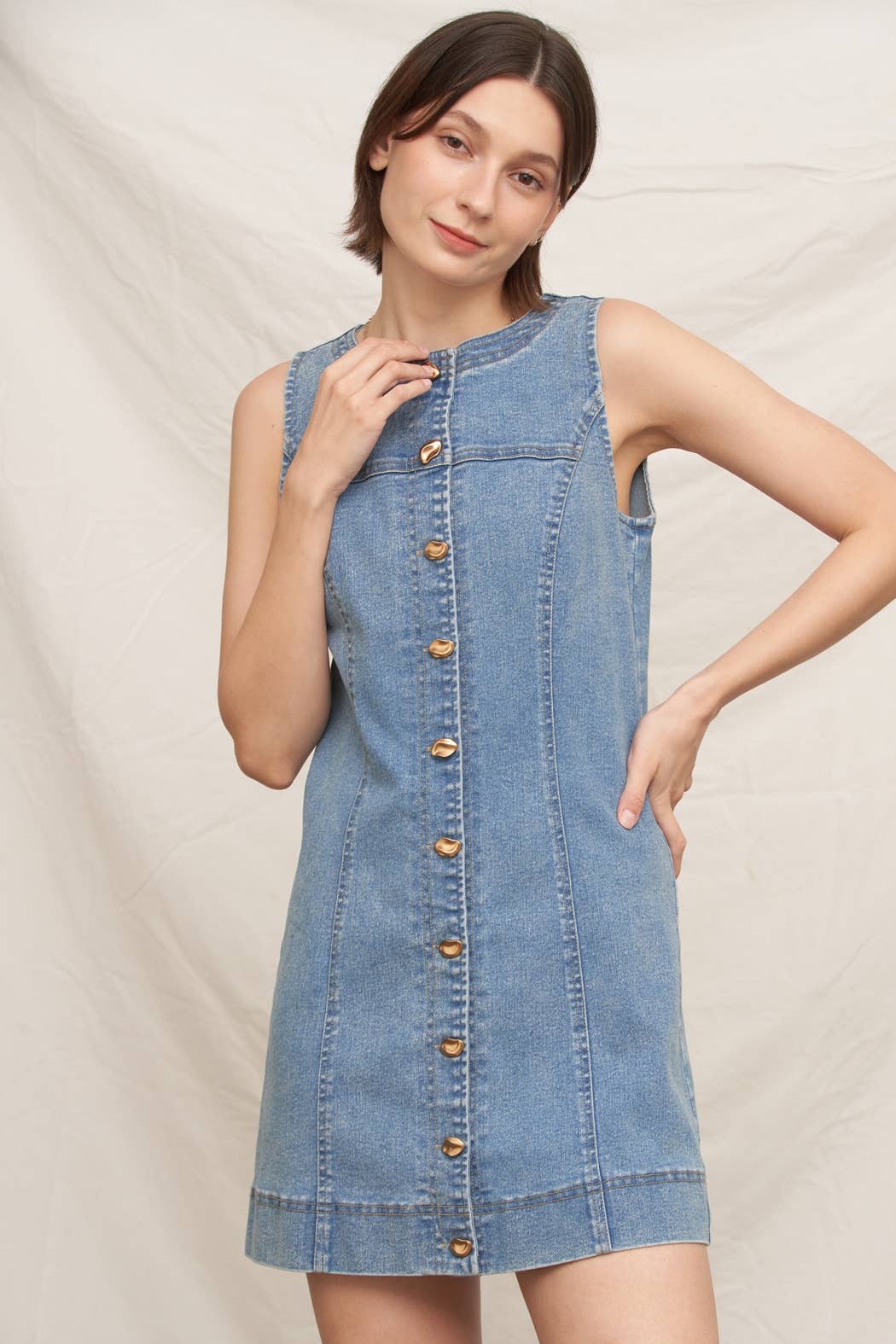 Sleeveless Button Down Denim Mini Dress