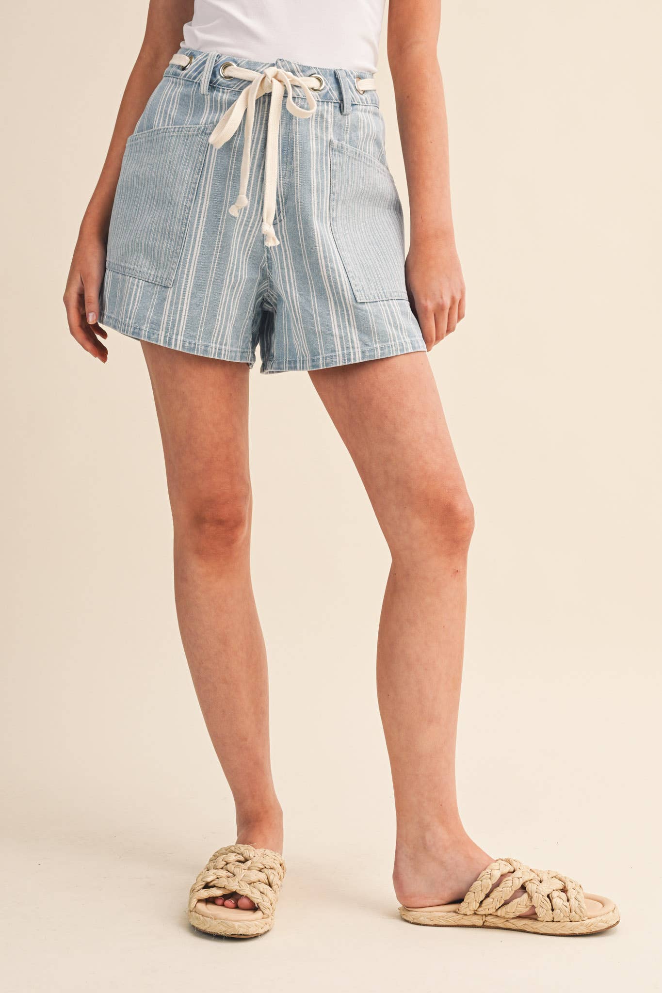 MIXED STRIPES DENIM SHORTS