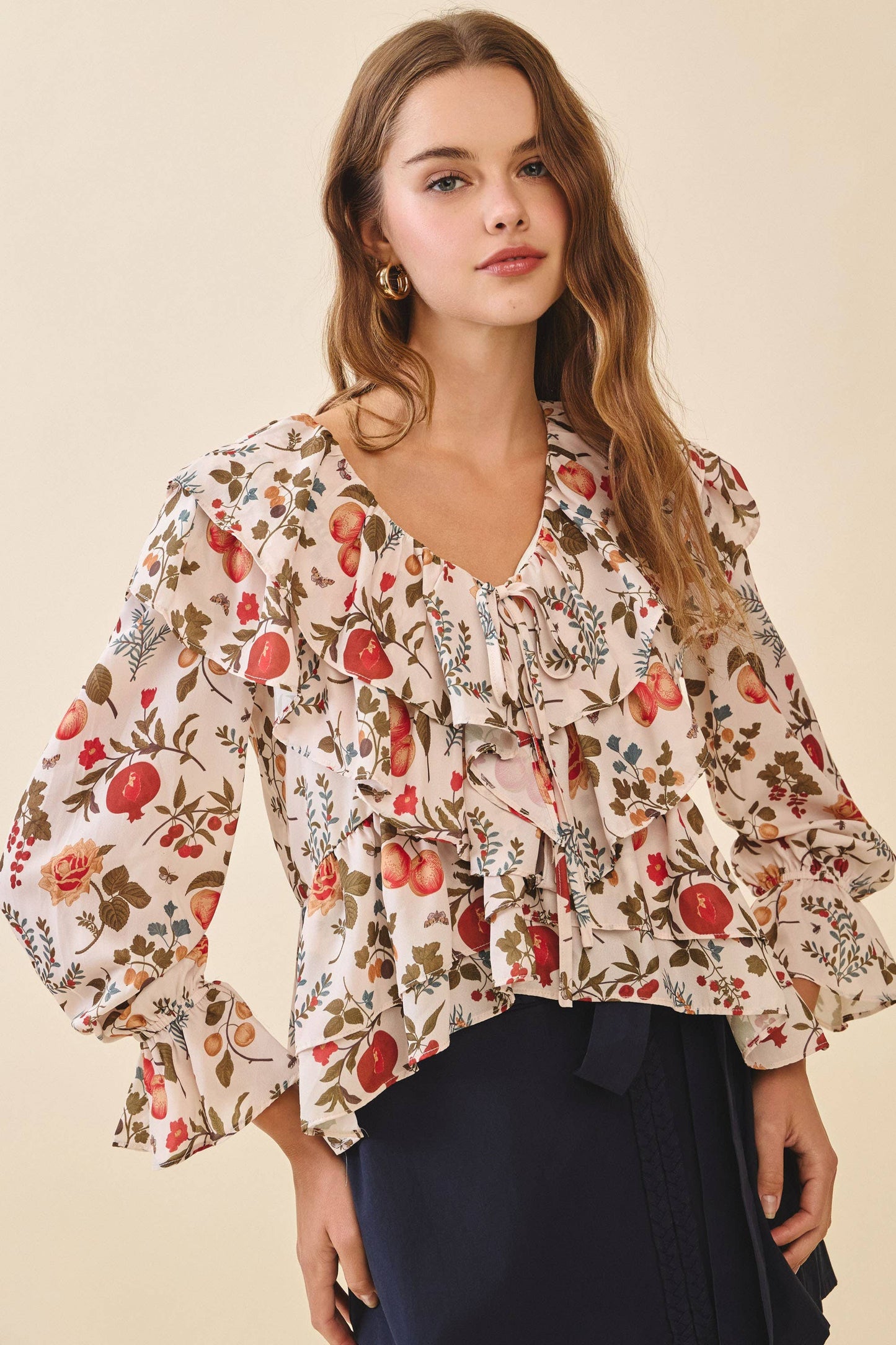 Floral Print Tiered Ruffle layer Scoop Neck Top
