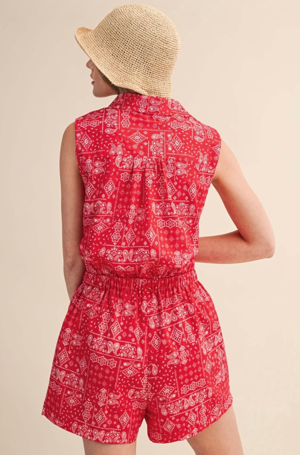 Sleeveless Red Bandana Romper
