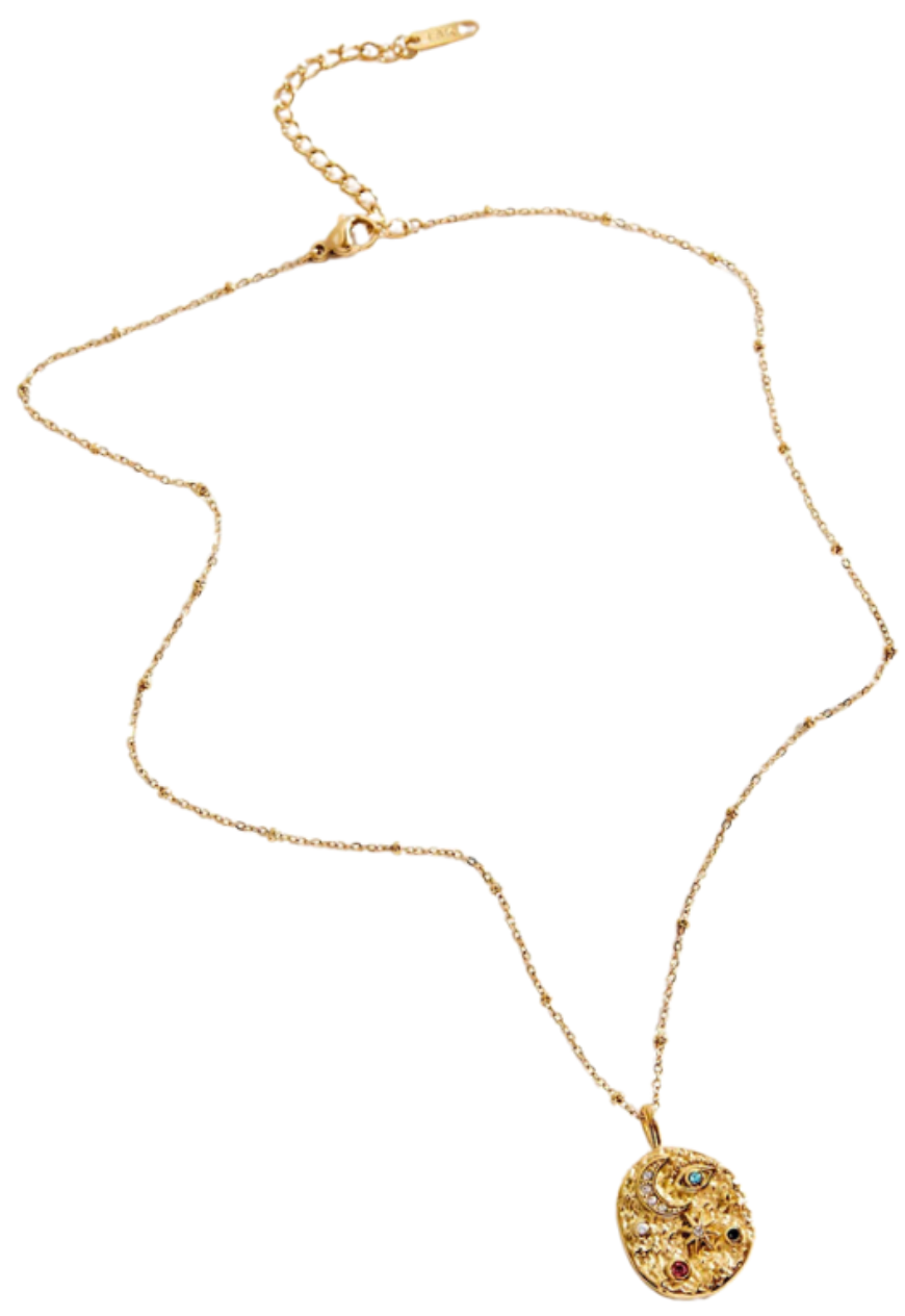 Confetti Coin- Evil Eye- Moon and Stars- Stainless Steel 14K