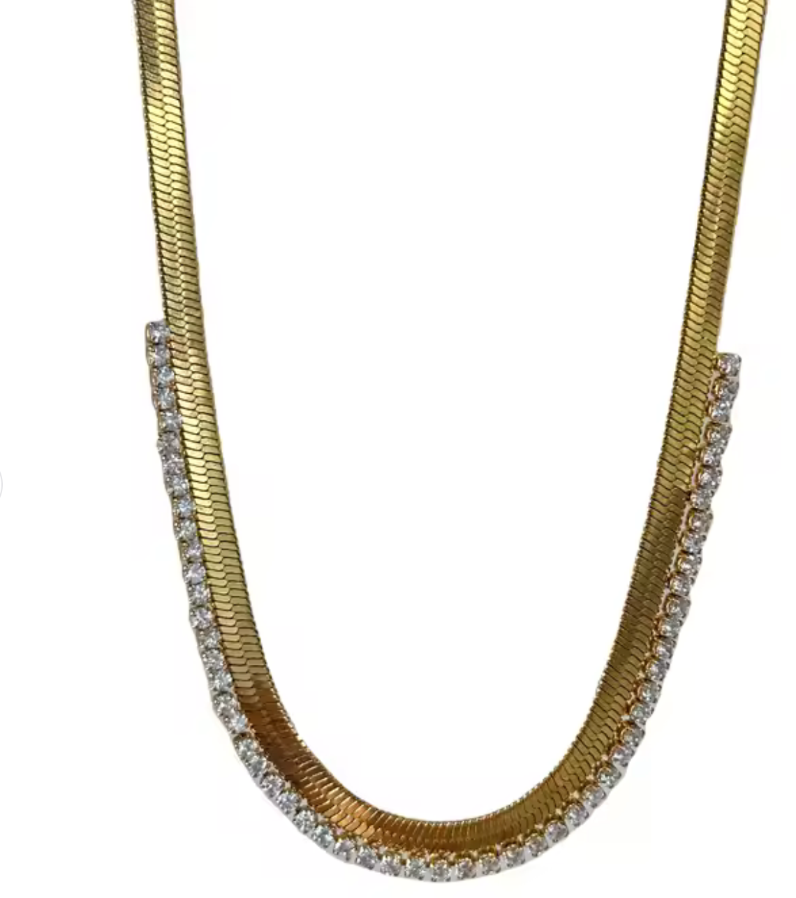 Cecile-Herringbone CZ- Steel Necklace- 14K