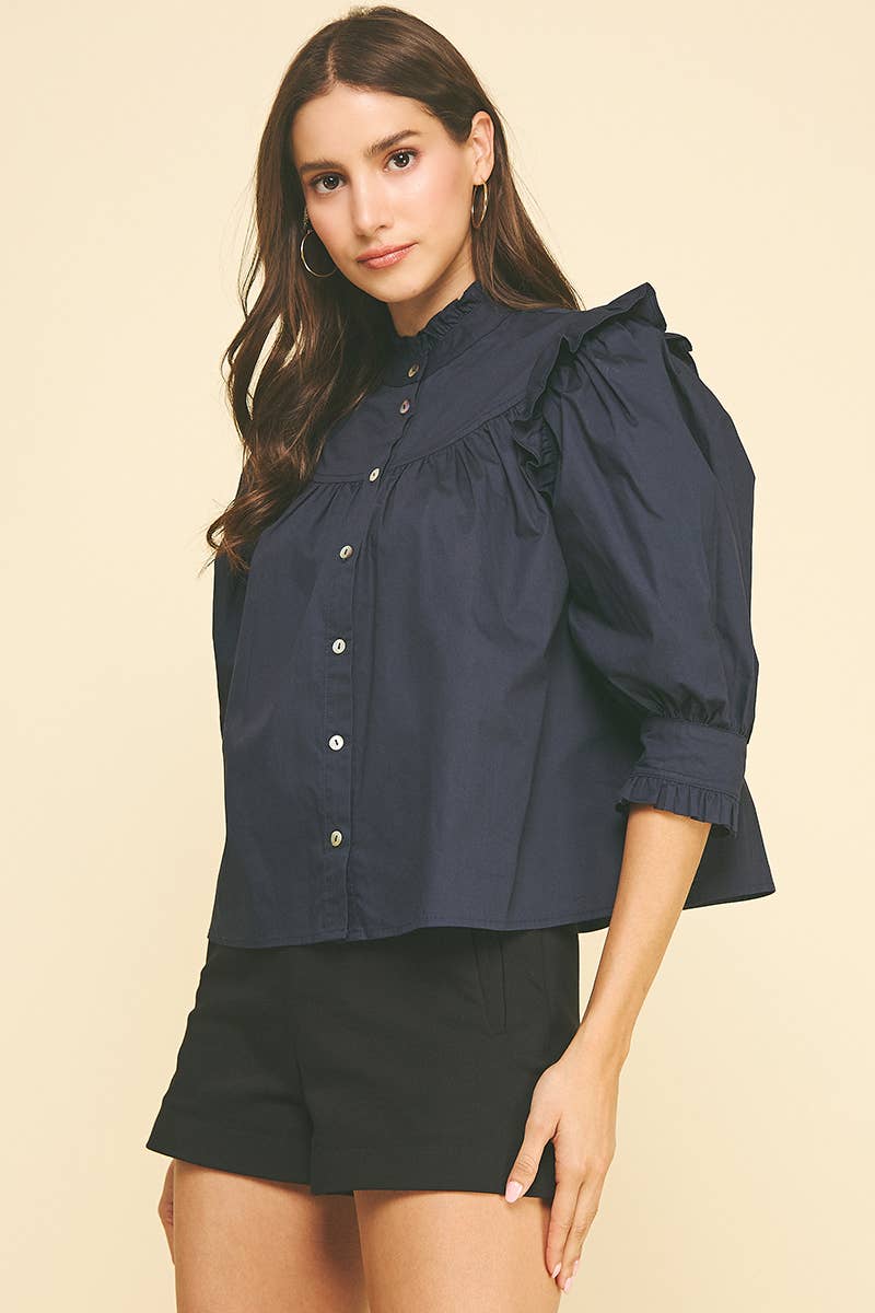 Ruffled BUTTON DOWN BLOUSE