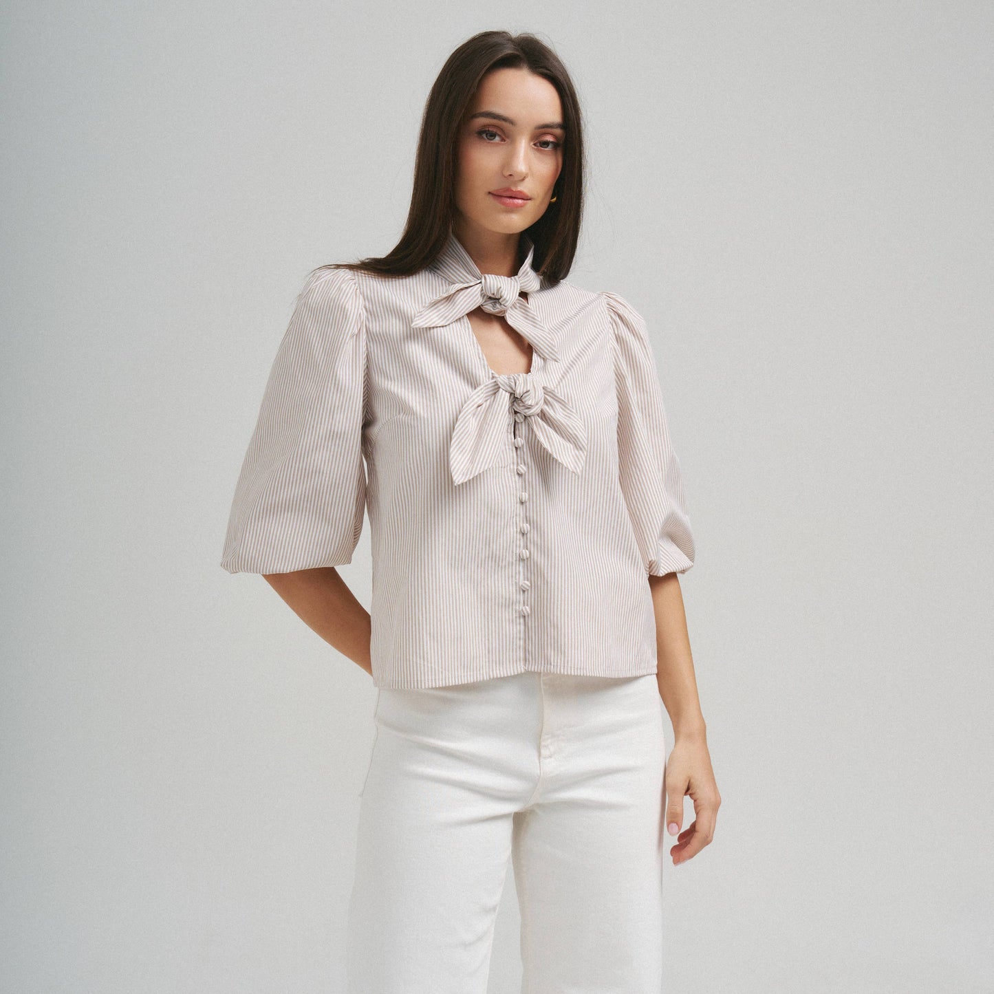 Open tie front blouse