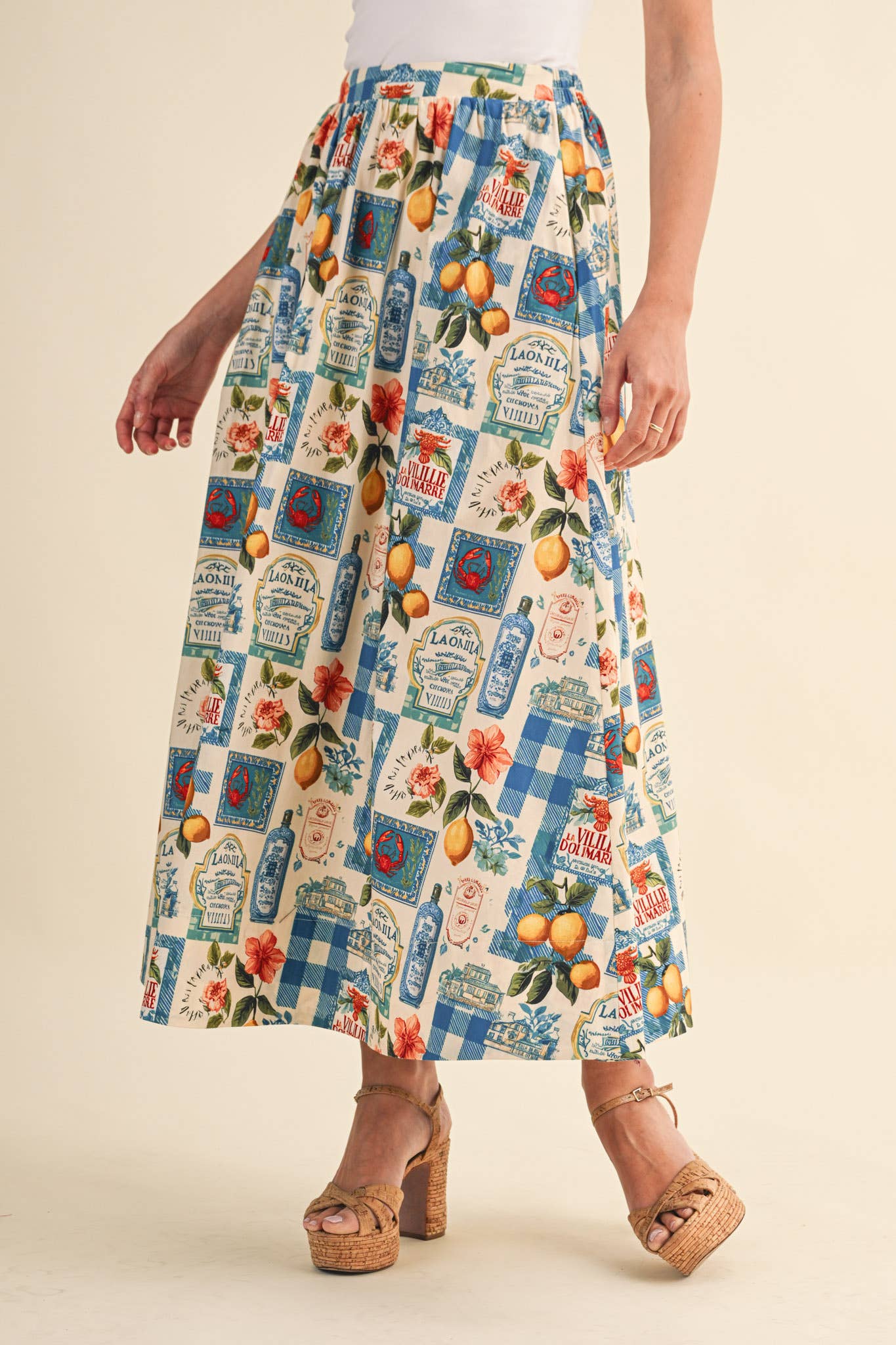 VINTAGE PRINT A-LINE MIDI SKIRT