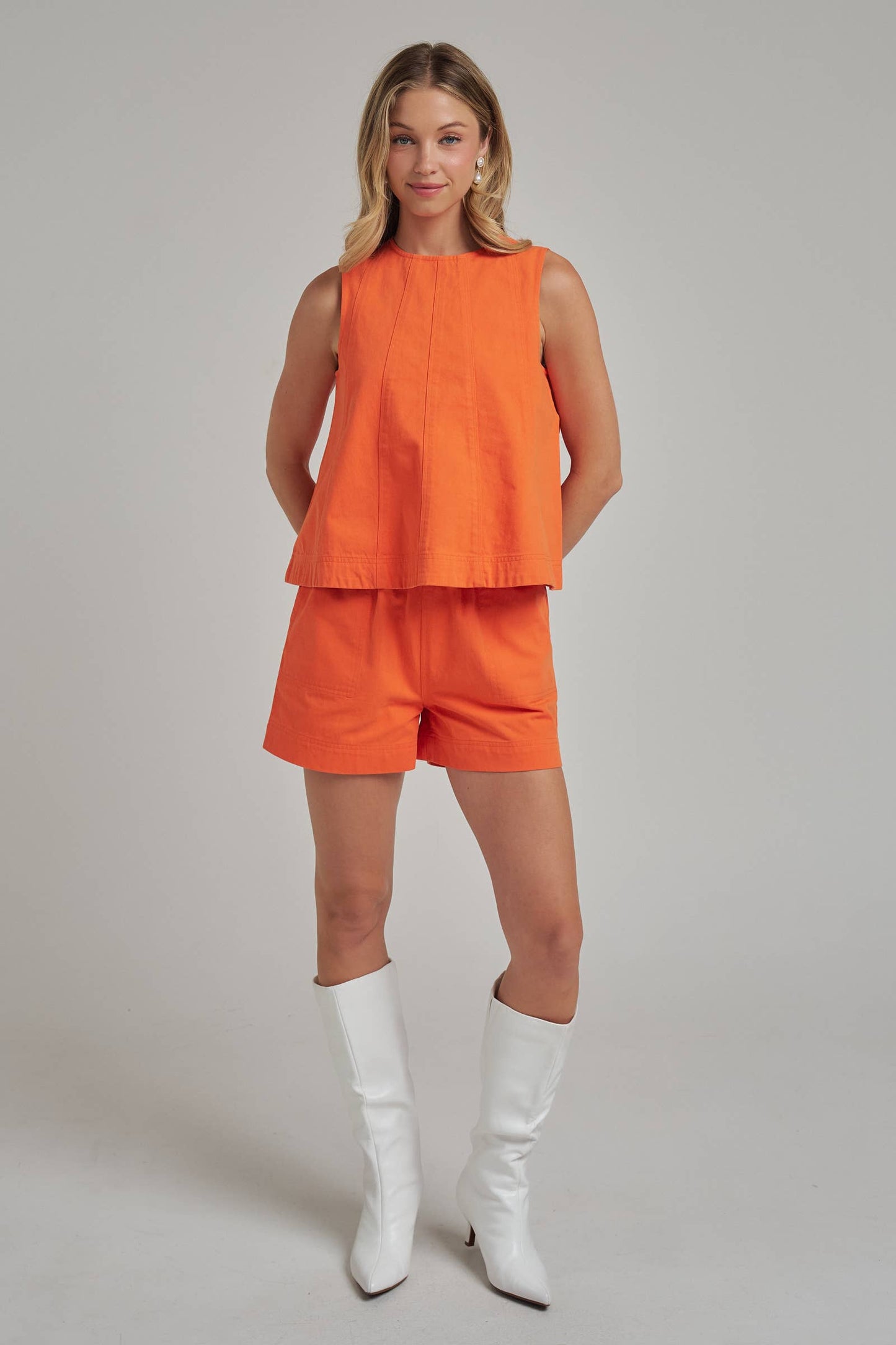 GAME DAY SLEEVELESS COLOR DENIM TOP AND MATCHING SHORTS SET