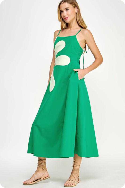 Sleeveless Side Cut-Out Flower Detail Midi Dress