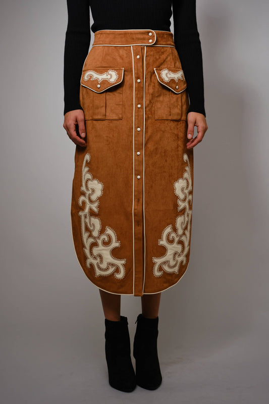 Suede Patch Midi Skirt
