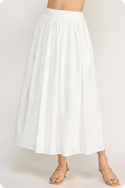 Woven Lattice Shirred Midi Skirt