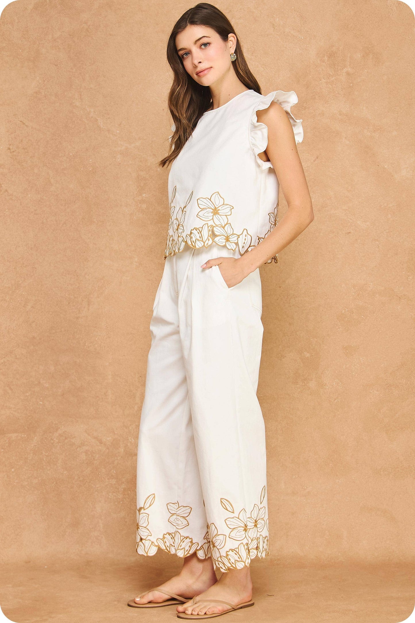 Cut-Out Twill Pants and Top Set