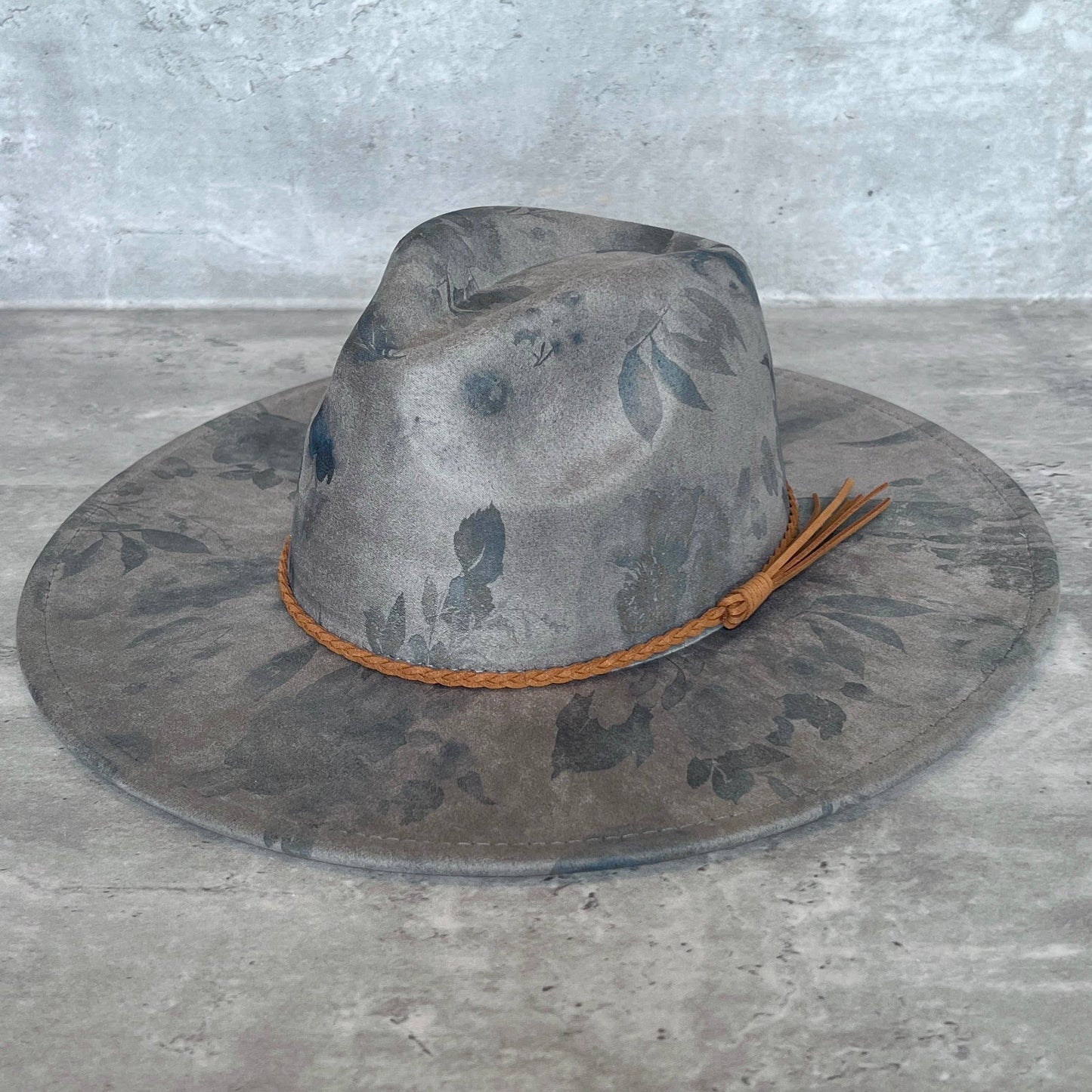Gray Roses Neutral Suede Wide Brim Rancher Hat