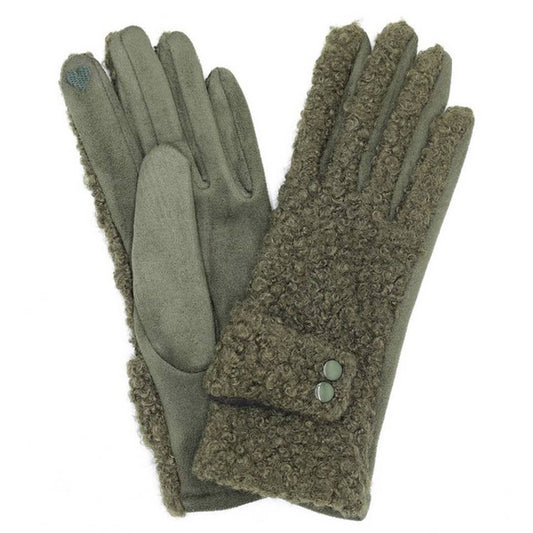 New Teddy Sherpa Buttons Smart Touch Gloves
