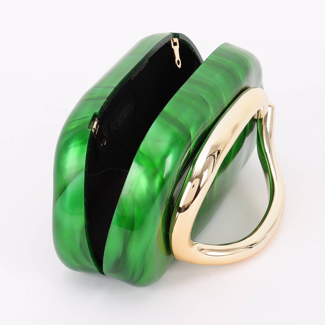 Acrylic Marble Metal Handle Clutch