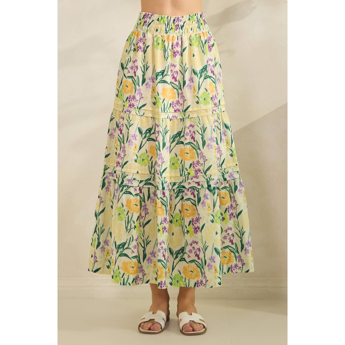 Citrus Green Tiered Maxi Skirtl