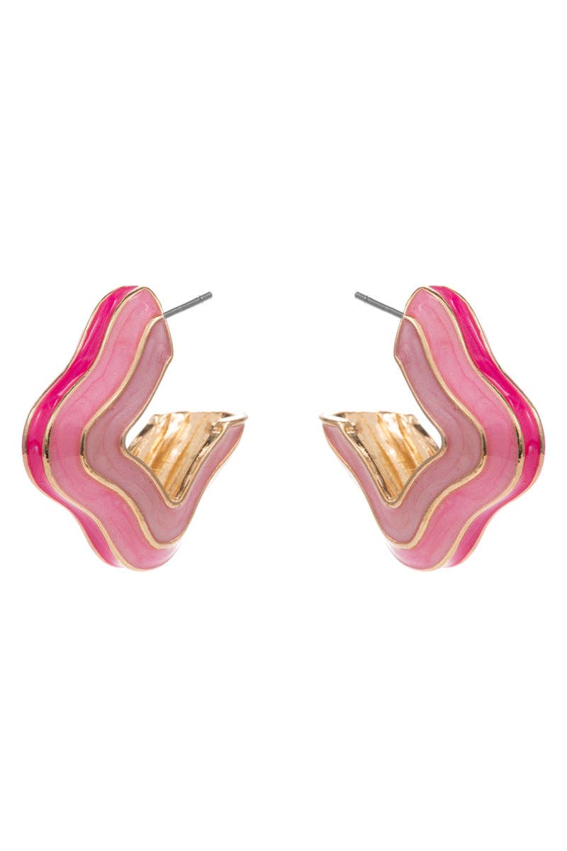 Clover Shaped Color Line Enamel Hoop Earrings