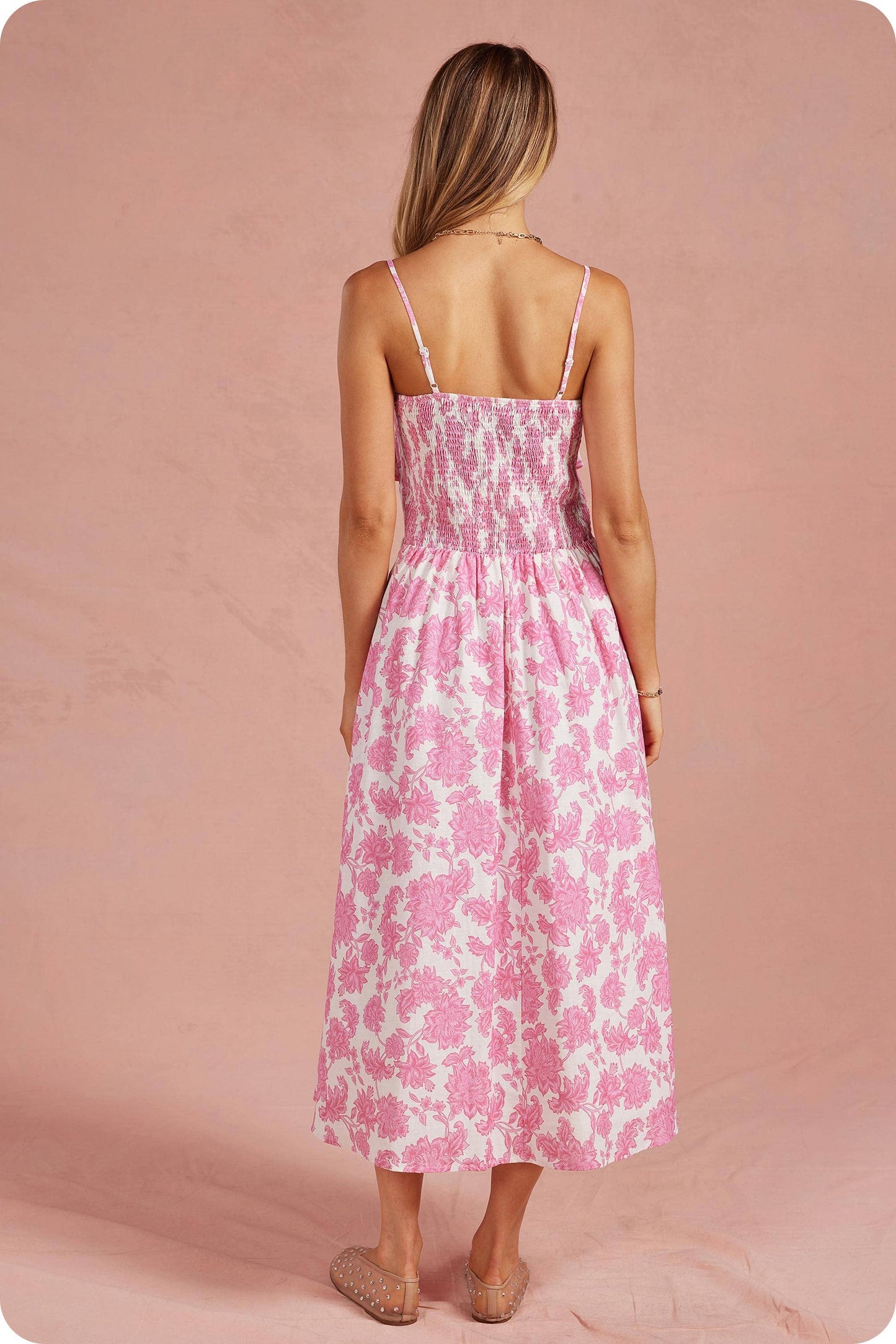 Botanical Garden Bow Flower Sleeveless Midi Dress