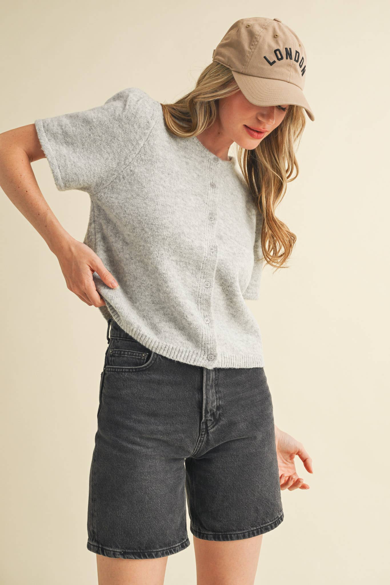 SHORT PUFF SLEEVE SWEATER CARDIGAN- more colors