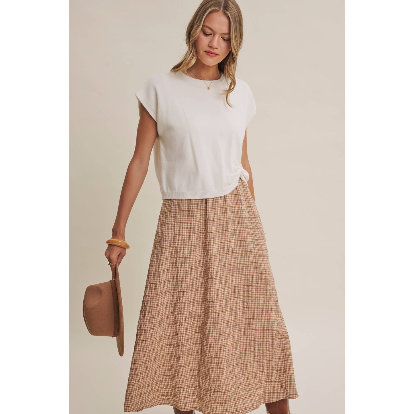GINGHAM SWEATER MIDI DRESS