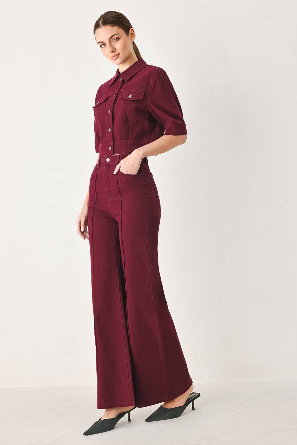 A washed twill jacket and pants set