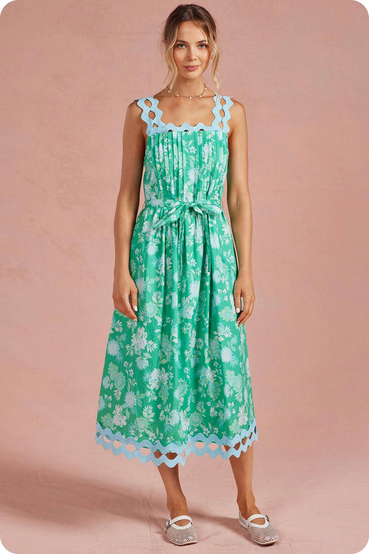 Botanical Garden Ric-Rac Pintuck Midi Dress