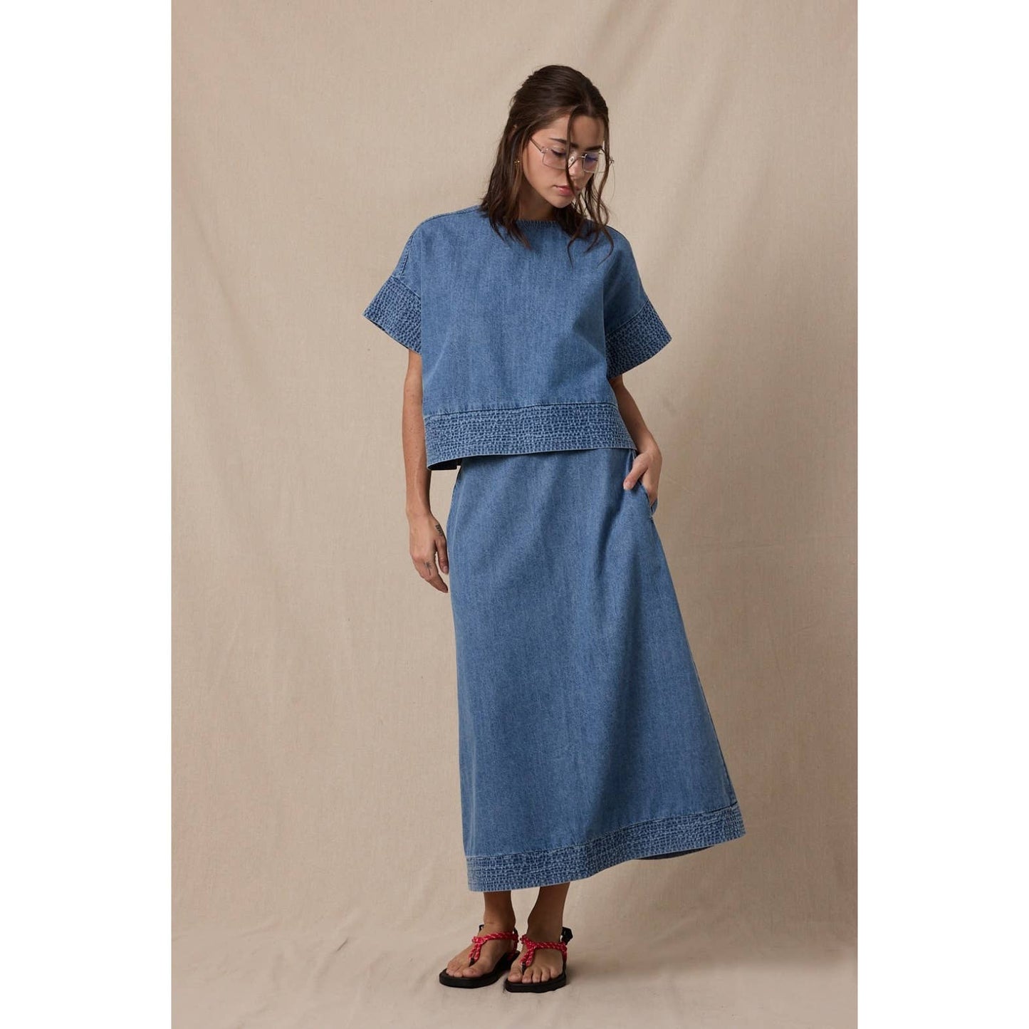 COTTON DENIM BOXY TOP