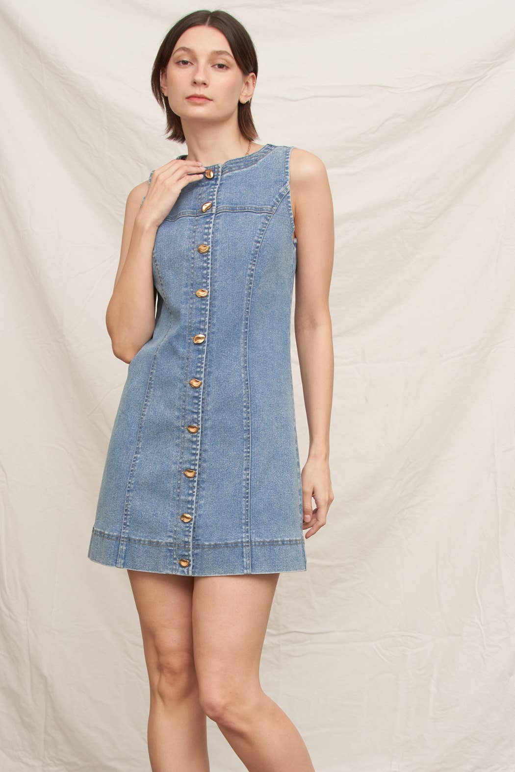Sleeveless Button Down Denim Mini Dress