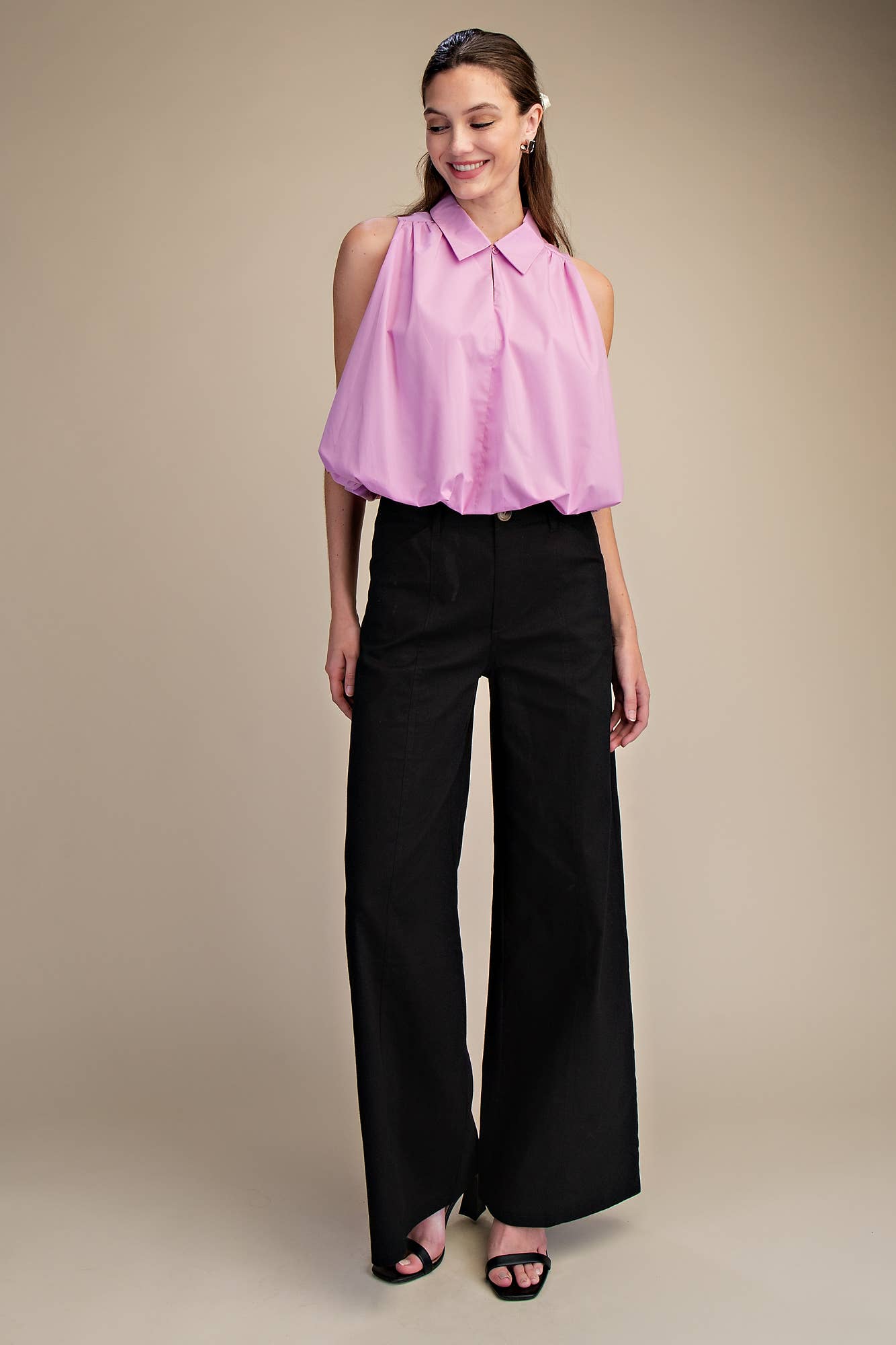Bubble Hem Sleeveless Shirt Top