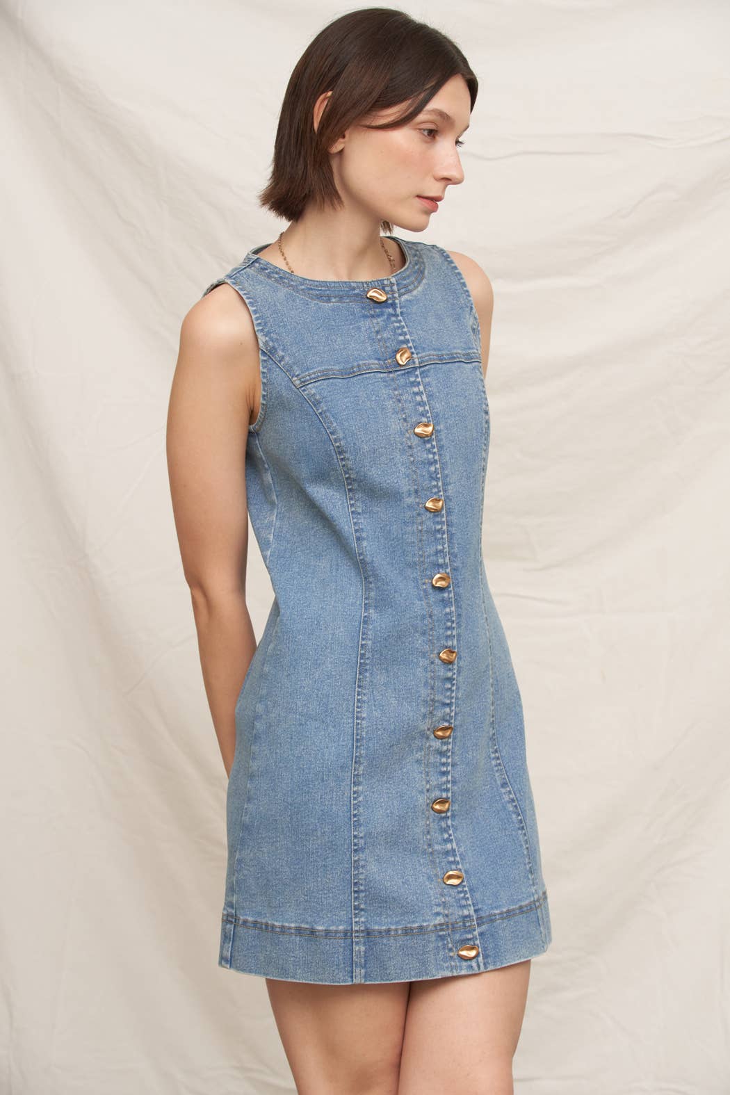 Sleeveless Button Down Denim Mini Dress