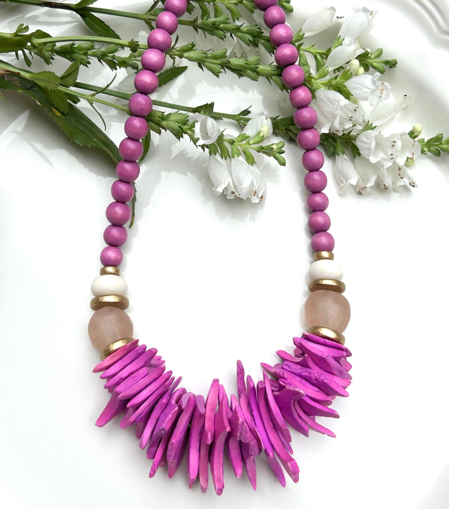 Magenta Flat Beaded Necklace